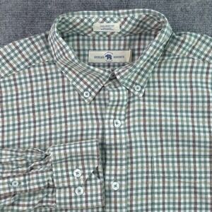 Green and White Checkered Men's Casual Button Down Shirt